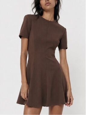 ZARA Short Sleeve Brown Fit-and-Flare Dress